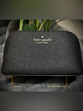 kate spade black glitter cosmetic pouch